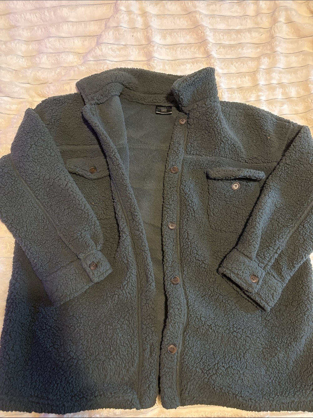 Dark Green Sherpa Button-Up Jacket